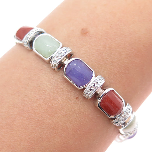 ROSS SIMONS Sterling Silver Vintage Real Diamond Multi-Color Jade Bracelet 7.25"