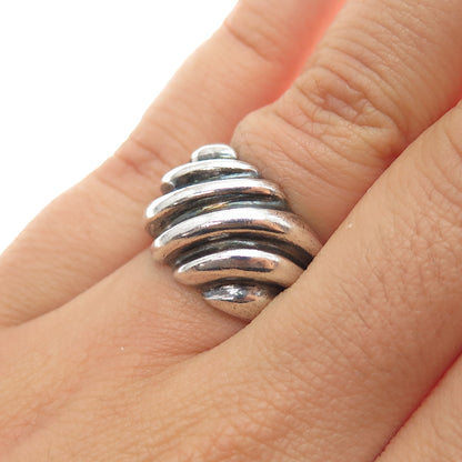 925 Sterling Silver Vintage Modernist Ribbed Oxidized Ring Size 5.25