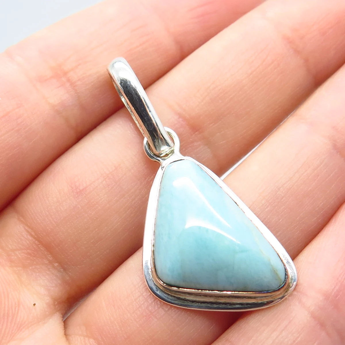 925 Sterling Silver Vintage Real Larimar Gemstone Pendant