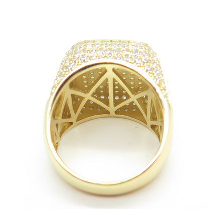 925 Sterling Silver Gold Plated Pave C Z Domed Ring Size 10.25