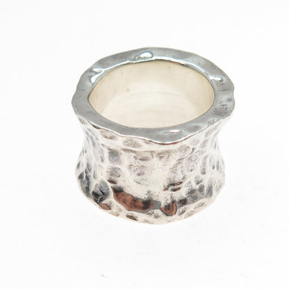 925 Sterling Silver Vintage Modernist Hammered Oxidized Wide Ring Size 7.25