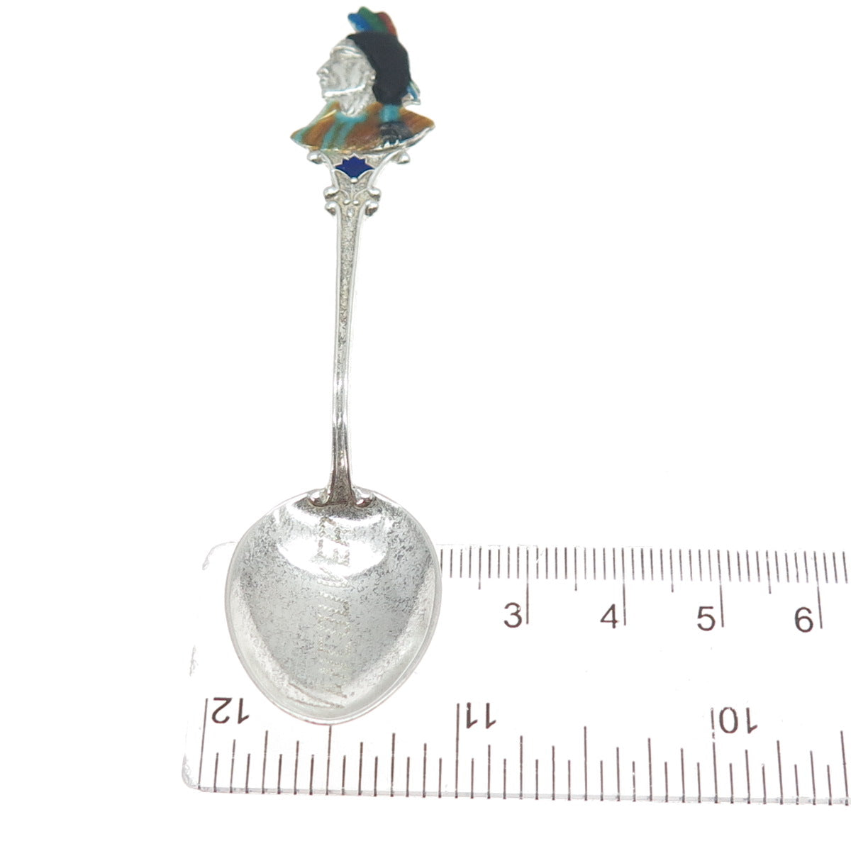 C LAMOND FILS Sterling Antique Enamel Vancouver Canada Indian Chief Coffee Spoon