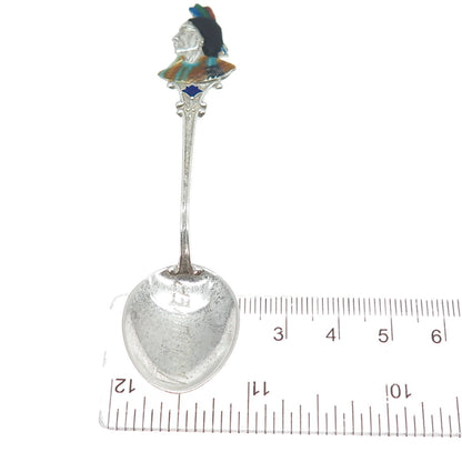 C LAMOND FILS Sterling Antique Enamel Vancouver Canada Indian Chief Coffee Spoon