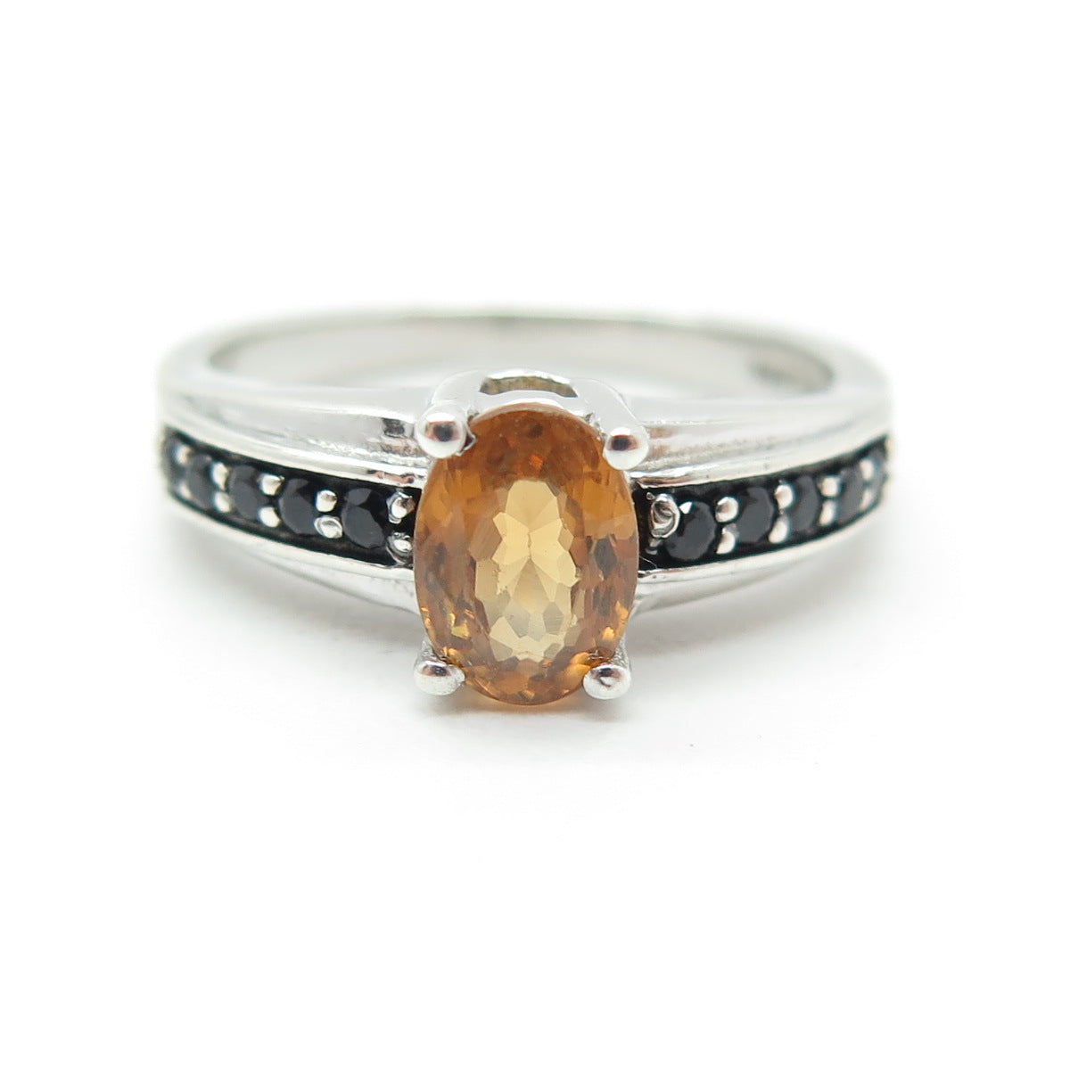 TGGC 925 Sterling Silver Real Citrine & Black Spinel Ring Size 7