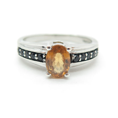 TGGC 925 Sterling Silver Real Citrine & Black Spinel Ring Size 7