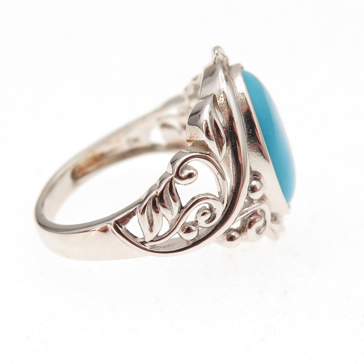925 Sterling Silver Real Sleeping Beauty Turquoise Floral Ring Size 8.25