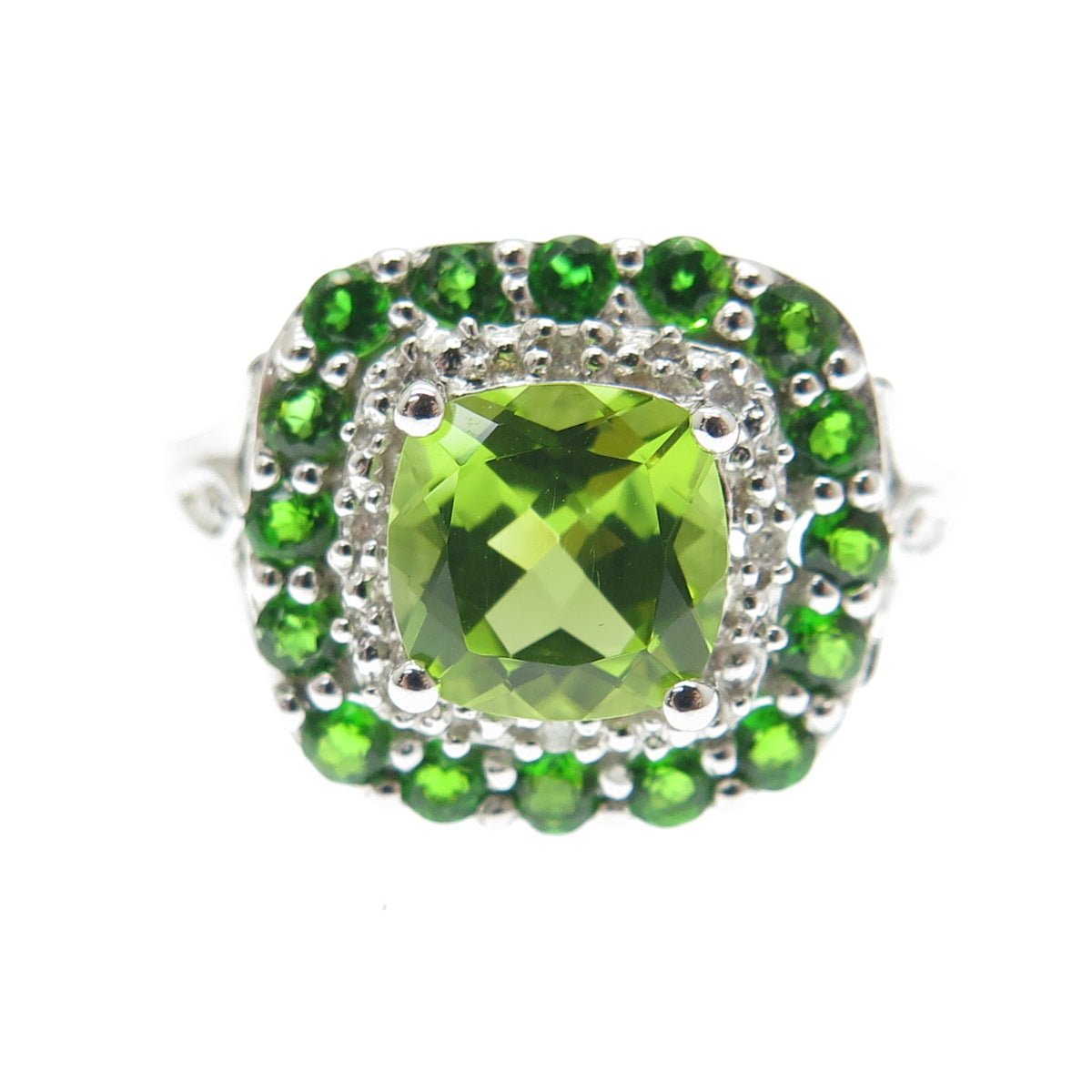 CHUCK CLEMENCY 925 Sterling Silver Real Diamond & Peridot Gem Ring Size 10.25