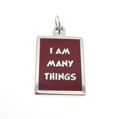 925 Sterling Silver Red Enamel "I Am Many Things" Minimalist Charm Pendant