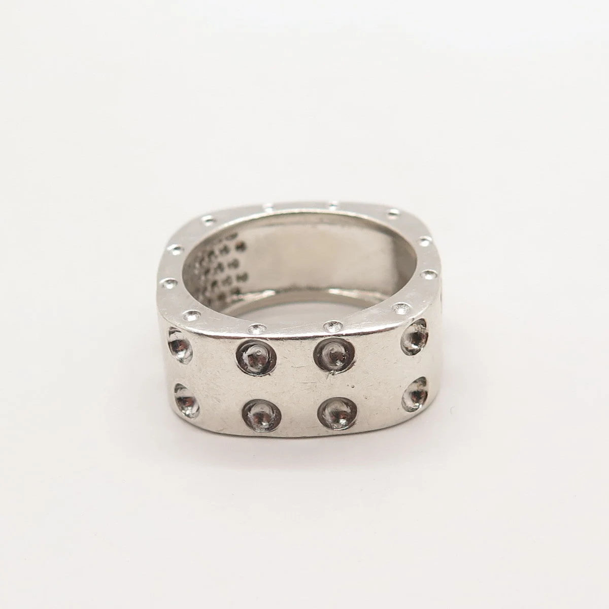 925 Sterling Silver C Z Dotted Wide Square Ring Size 7.5