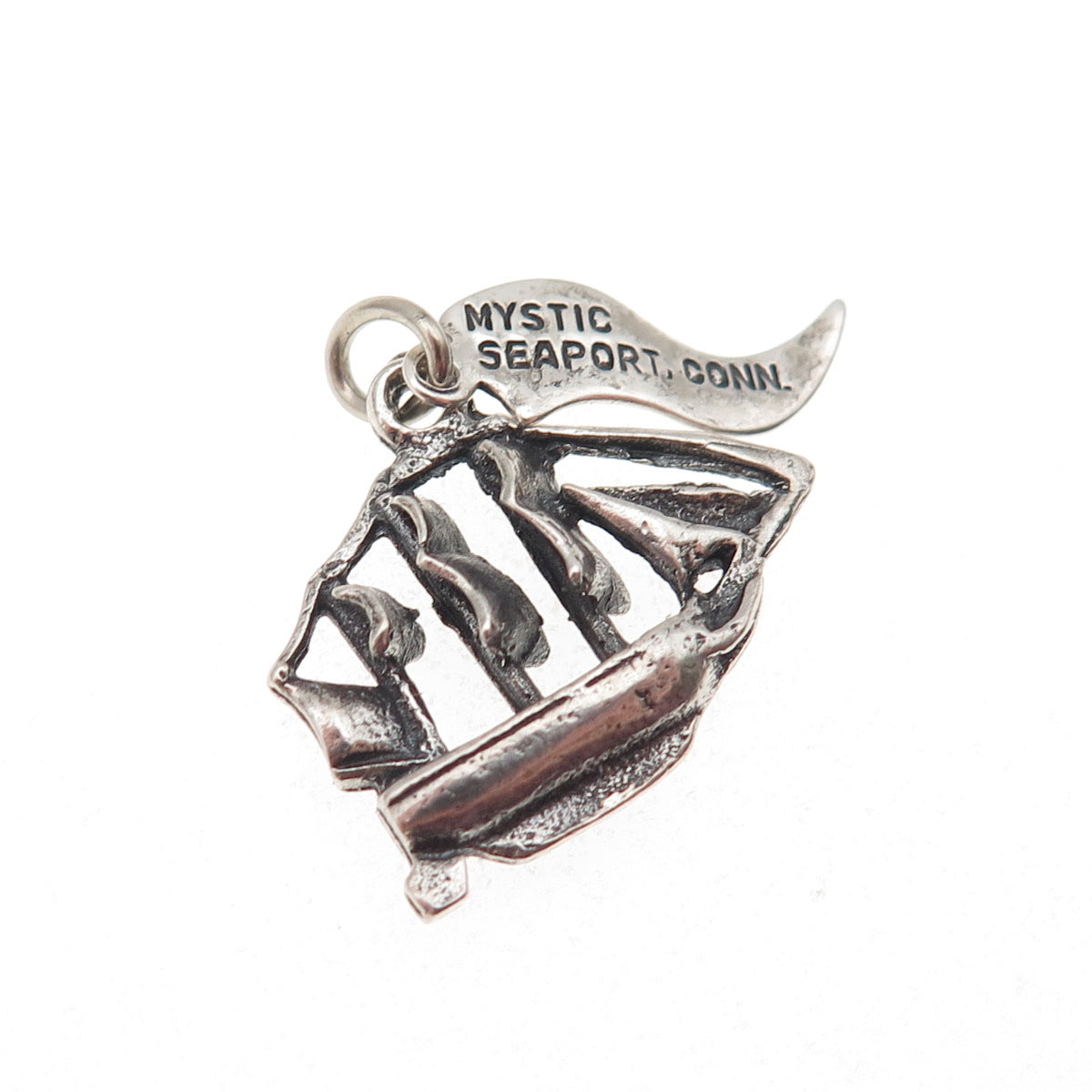 Pacific Jewelry Sterling Silver Vintage Ship Mystic Seaport Mini Charm Pendant