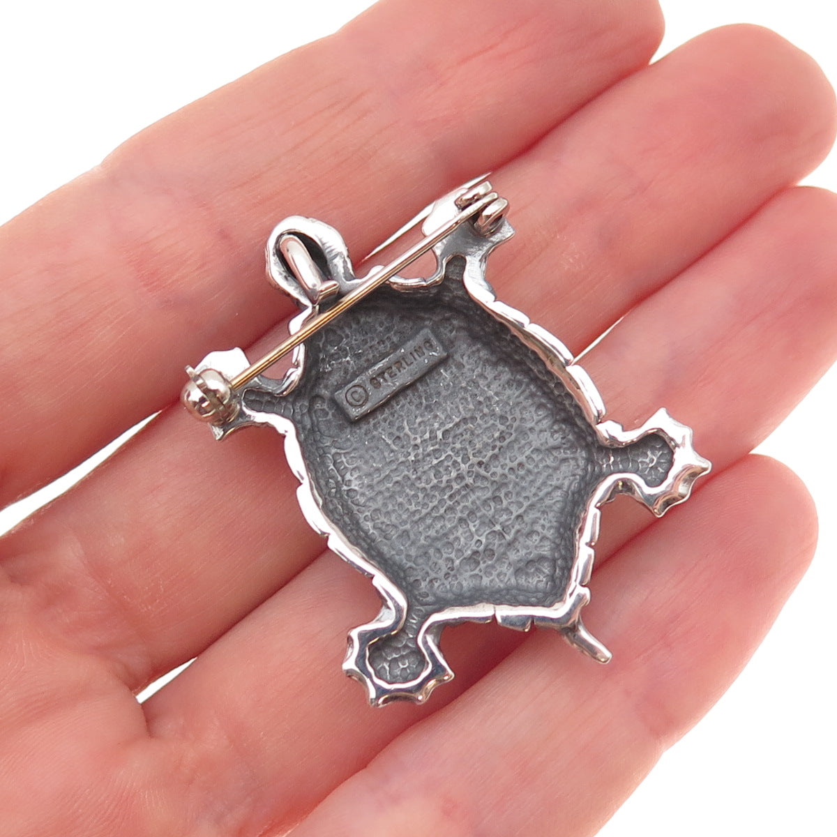 Old Pawn Sterling Silver Vintage Turquoise Lapis Opal Turtle Pin Brooch Pendant