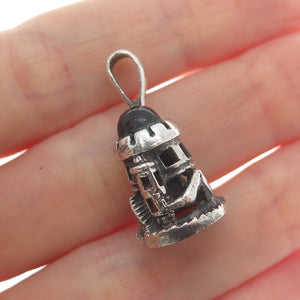 925 Sterling Silver Vintage Onyx Tower of David Oxidized Mini 3D Charm Pendant