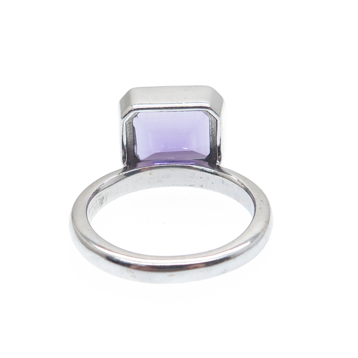 925 Sterling Silver Real Emerald-Cut Amethyst Gemstone Ring Size 6