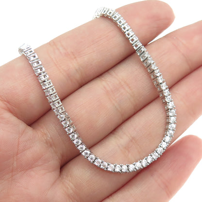 925 Sterling Silver Round-Cut Shaped White C Z Tennis Chain Necklace 16"