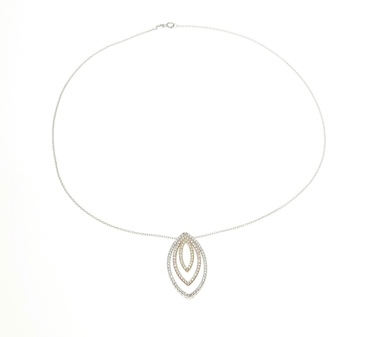 925 Sterling Silver 3-Tone Round-Cut C Z Cable Chain Necklace 18"