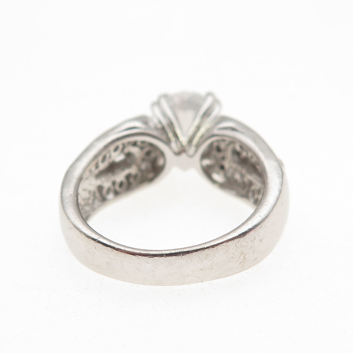 Chapal Zenray 925 Sterling Silver Oval & Round-Cut C Z Engagement Ring Size 6.5