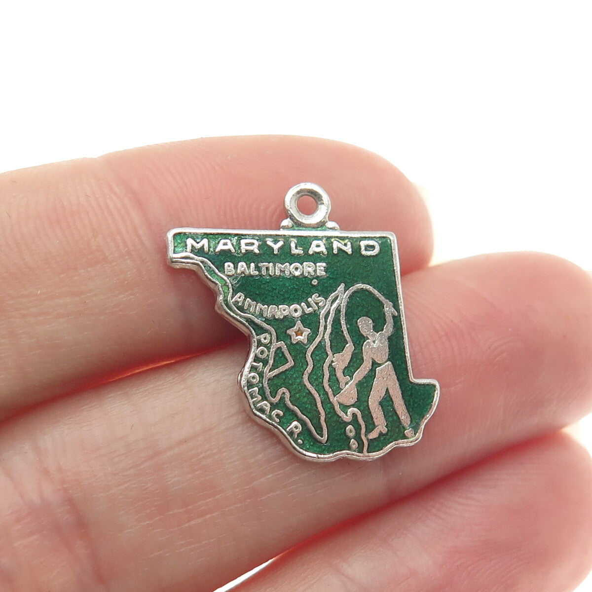 ART'S ELEGANCE 925 Sterling Silver Vintage Enamel Maryland Charm Pendant