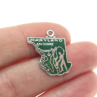 ART'S ELEGANCE 925 Sterling Silver Vintage Enamel Maryland Charm Pendant