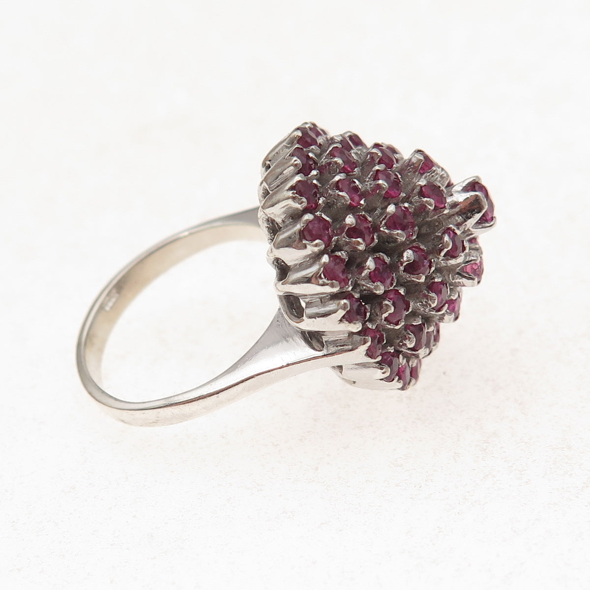 925 Sterling Silver Antique Art Deco Real Round-Cut Ruby Ring Size 5.25