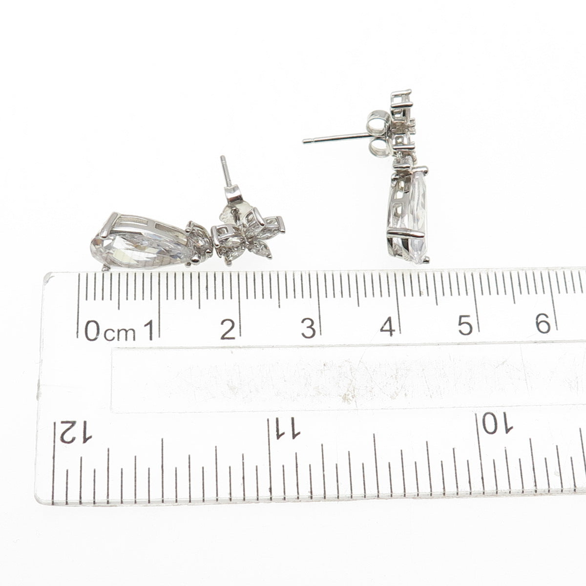 925 Sterling Silver Pear Marquise & Round-Cut C Z Dangle Earrings