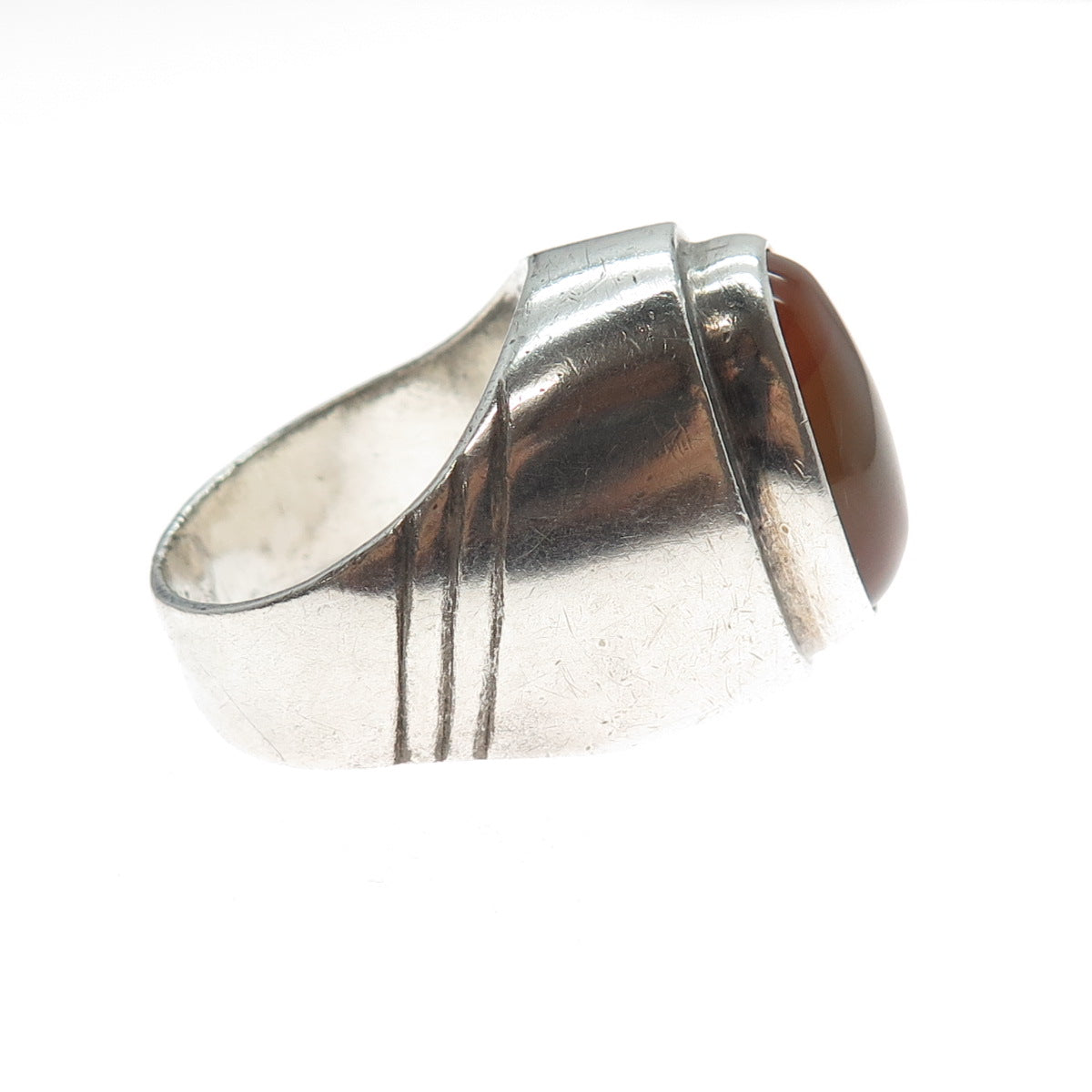 925 Sterling Silver Antique Art Deco Real Cabochon Agate Ring Size 12.75