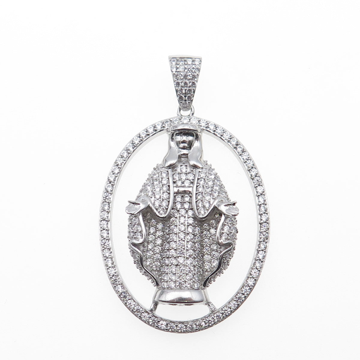 925 Sterling Silver Round-Cut C Z Jesus Charm Pendant