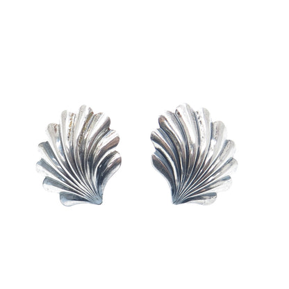 DANECRAFT Sterling Silver Antique Art Deco Seashell Oxidized Screw Back Earrings