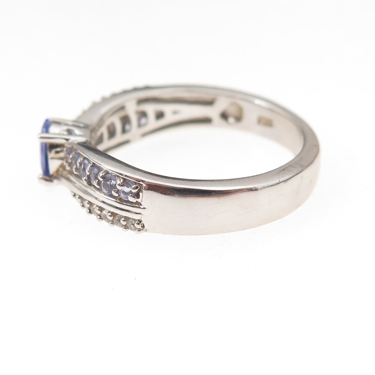 Chuck Clemency 925 Sterling Silver Real Tanzanite & White Topaz Ring Size 8.25