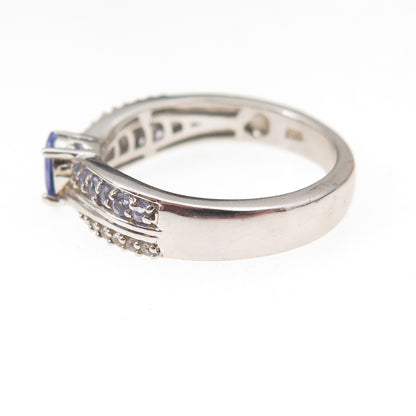 Chuck Clemency 925 Sterling Silver Real Tanzanite & White Topaz Ring Size 8.25