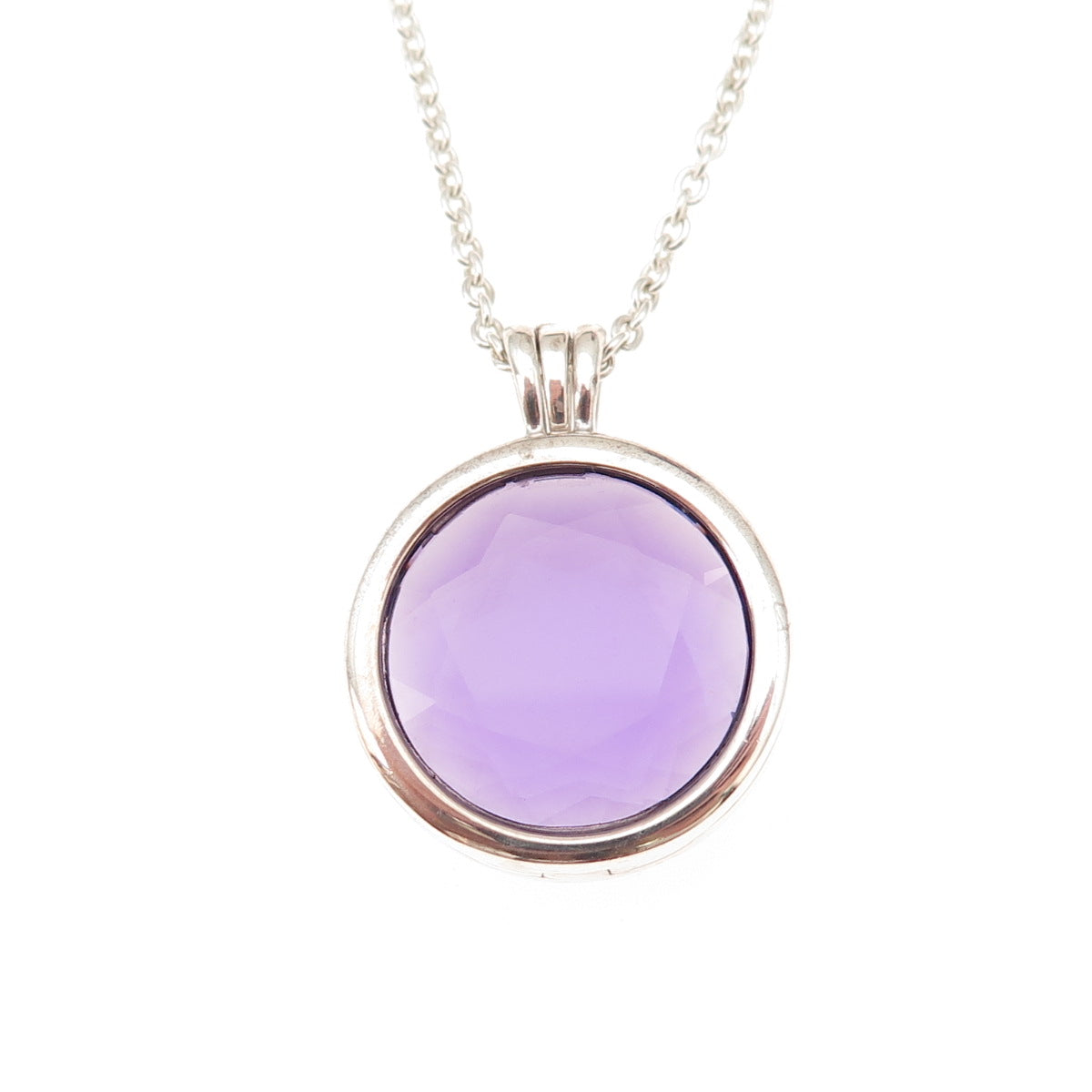 Pandora 925 Sterling Purple Glass Floating Locket Cable Chain Necklace 14-22"