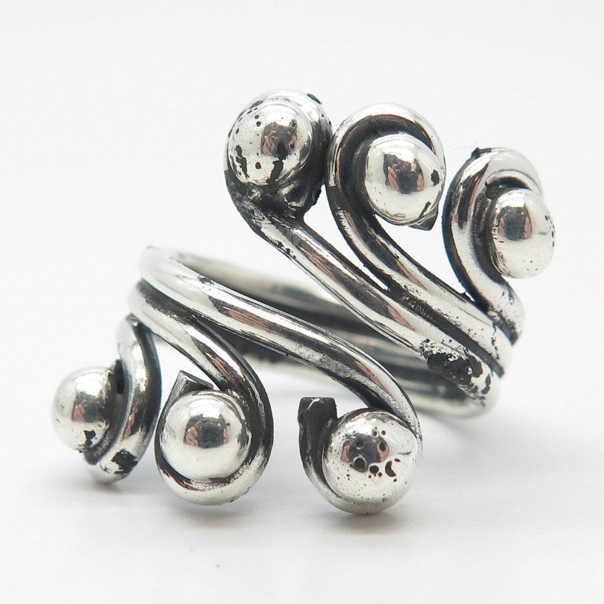 925 Sterling Silver Vintage Modernist Oxidized Adjustable Ring Size 7.5