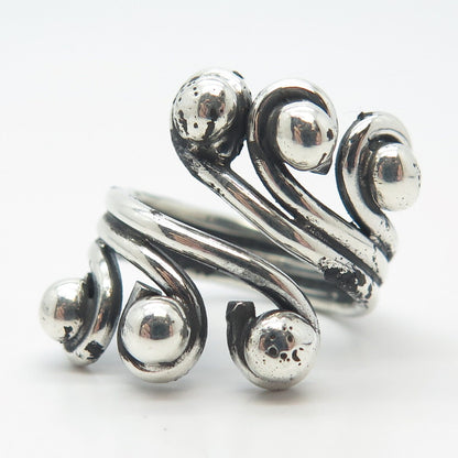 925 Sterling Silver Vintage Modernist Oxidized Adjustable Ring Size 7.5
