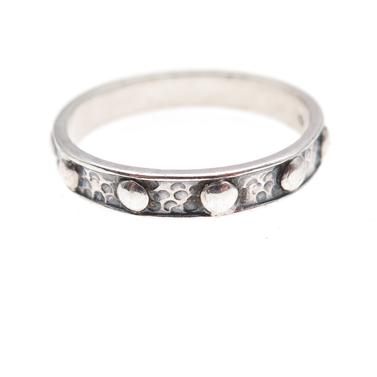 925 Sterling Silver Vintage Cross Beaded All Around Hammered Band Ring Size 8.75
