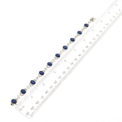 Michelle Albala 925 Sterling Silver Vintage Real Lapis Anchor Link Bracelet 7.5"