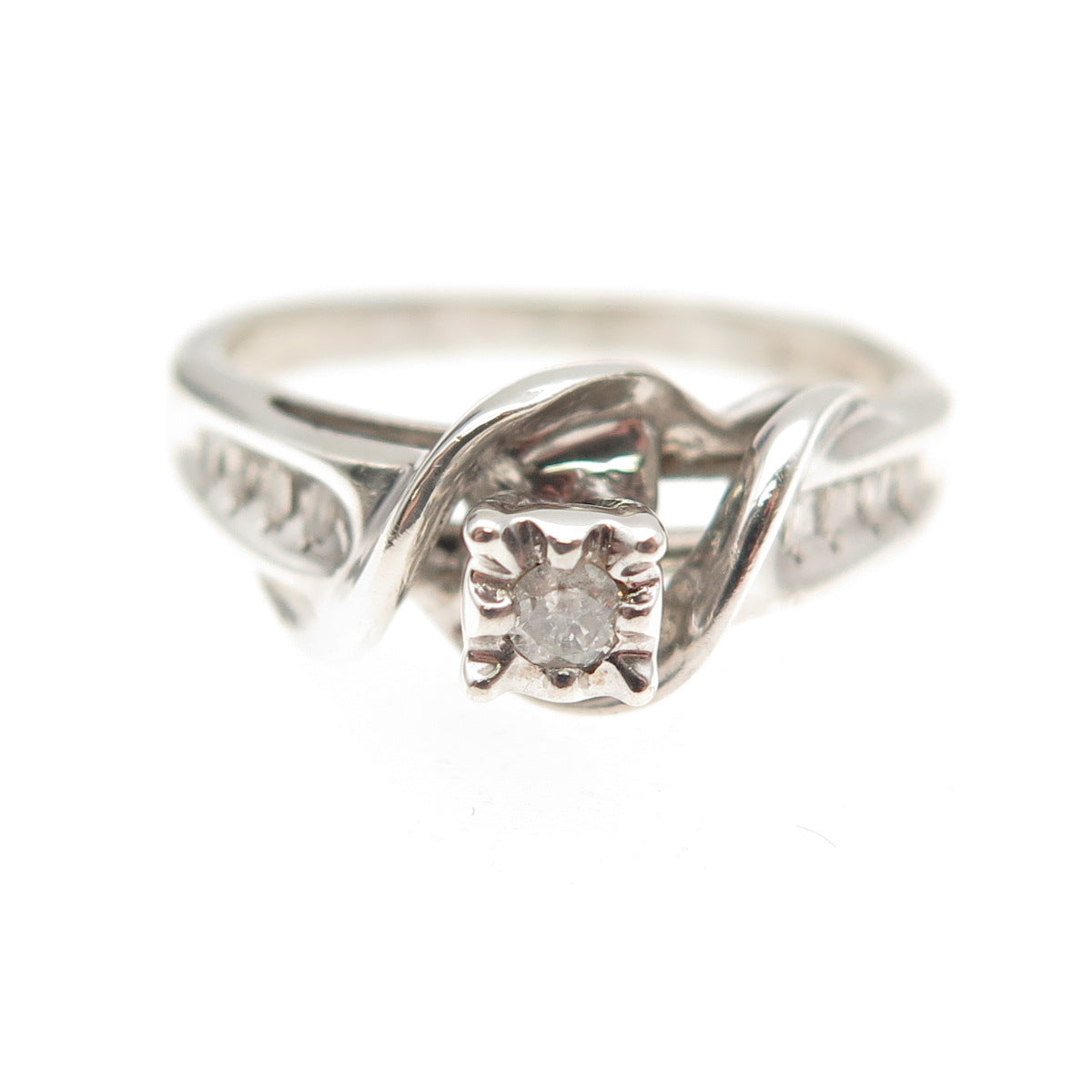 925 Sterling Silver Real Round-Cut Diamond Engagement Ring Size 7.25