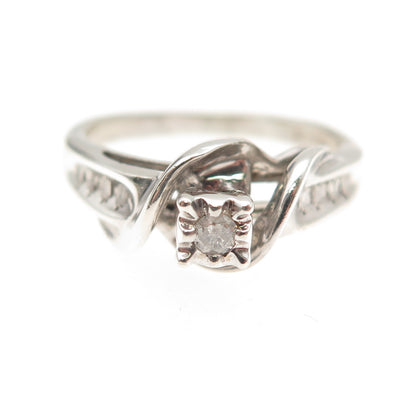 925 Sterling Silver Real Round-Cut Diamond Engagement Ring Size 7.25