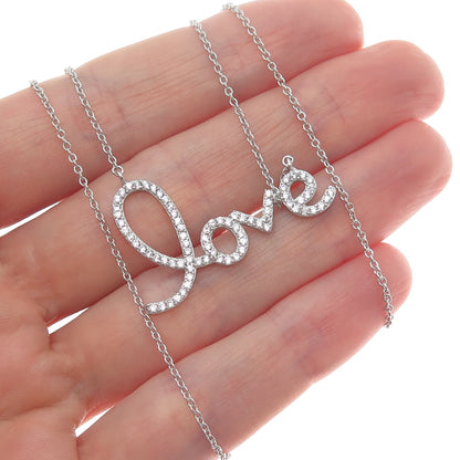 925 Sterling Silver Round-Cut Shaped C Z Love Cable Chain Necklace 18"