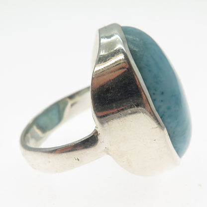 925 Sterling Silver Vintage Real Cabochon Larimar Modernist Ring Size 8