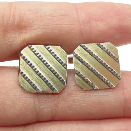 925 Sterling Silver 2-Tone Vintage Germany Ribbed Cufflinks