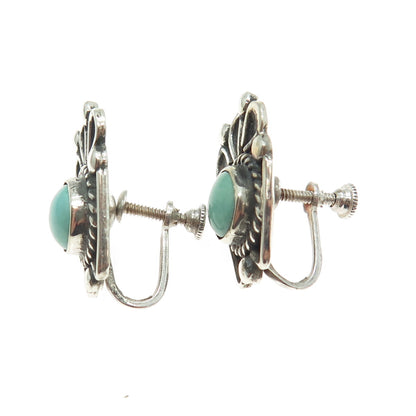 Old Pawn 925 Sterling Silver Southwestern Turquoise Tribal Screw Eye Earrings