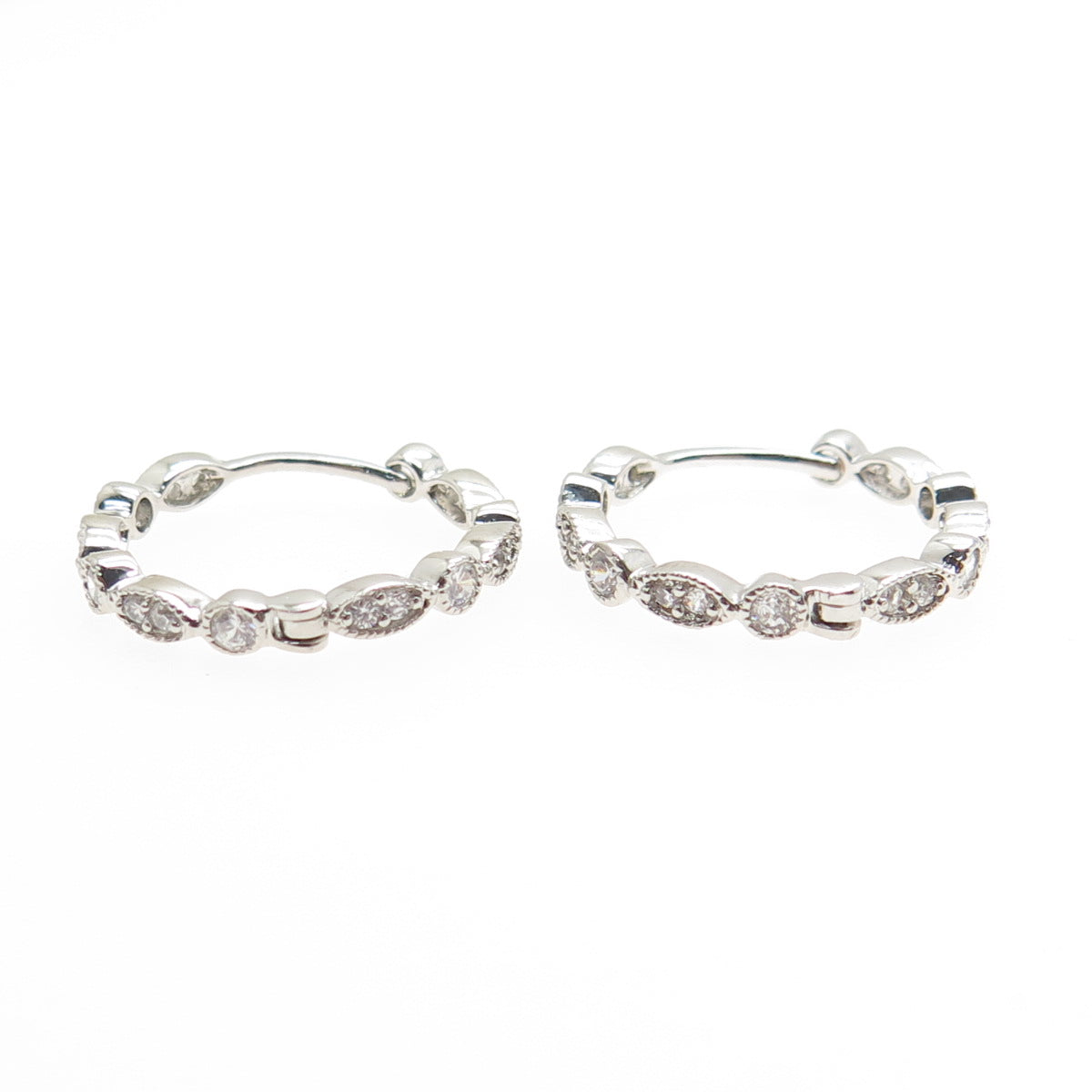 925 Sterling Silver Round-Cut C Z All Around Hoop Earrings