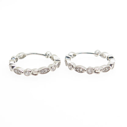 925 Sterling Silver Round-Cut C Z All Around Hoop Earrings