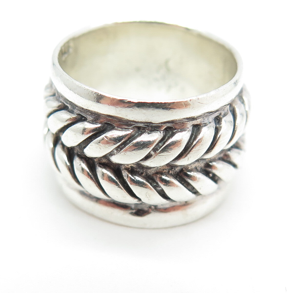 925 Sterling Silver Vintage Twisted Rope Wide Band Ring Size 6.75