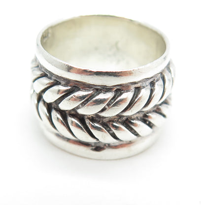925 Sterling Silver Vintage Twisted Rope Wide Band Ring Size 6.75