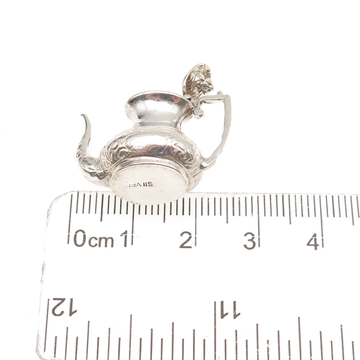 925 Sterling Silver Antique Art Deco Teapot Oxidized 3D Open Charm Pendant