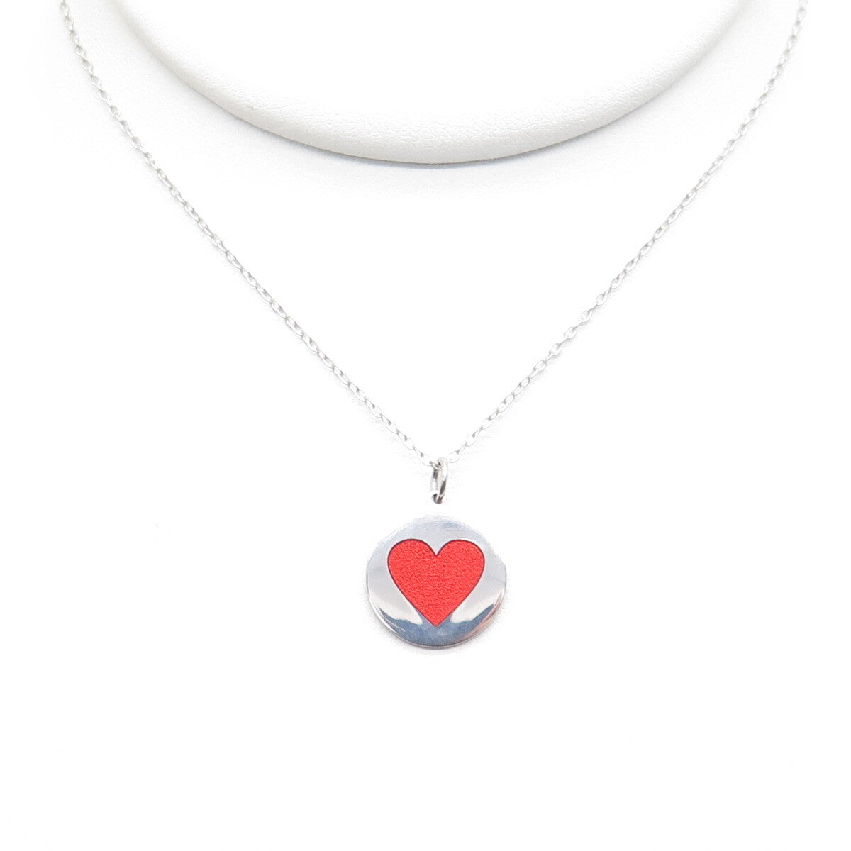 TOKEMOTI 925 Sterling Silver Red Enamel Heart Cable Chain Necklace 18"