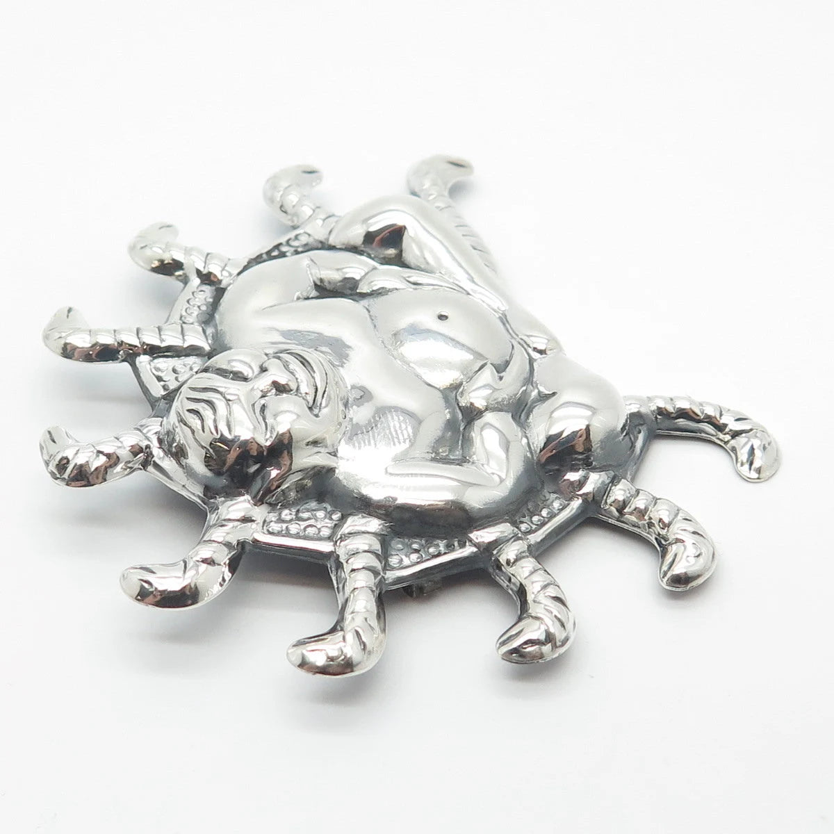 925 Sterling Silver Vintage Sitting Buddah & Snakes Pin Brooch