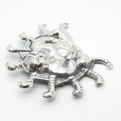 925 Sterling Silver Vintage Sitting Buddah & Snakes Pin Brooch