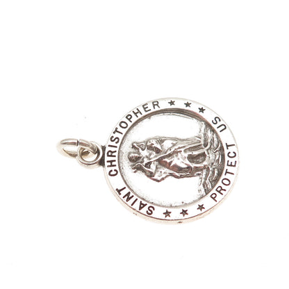 HMH Religious 925 Sterling Silver Vintage St. Christopher Oxidized Charm Pendant