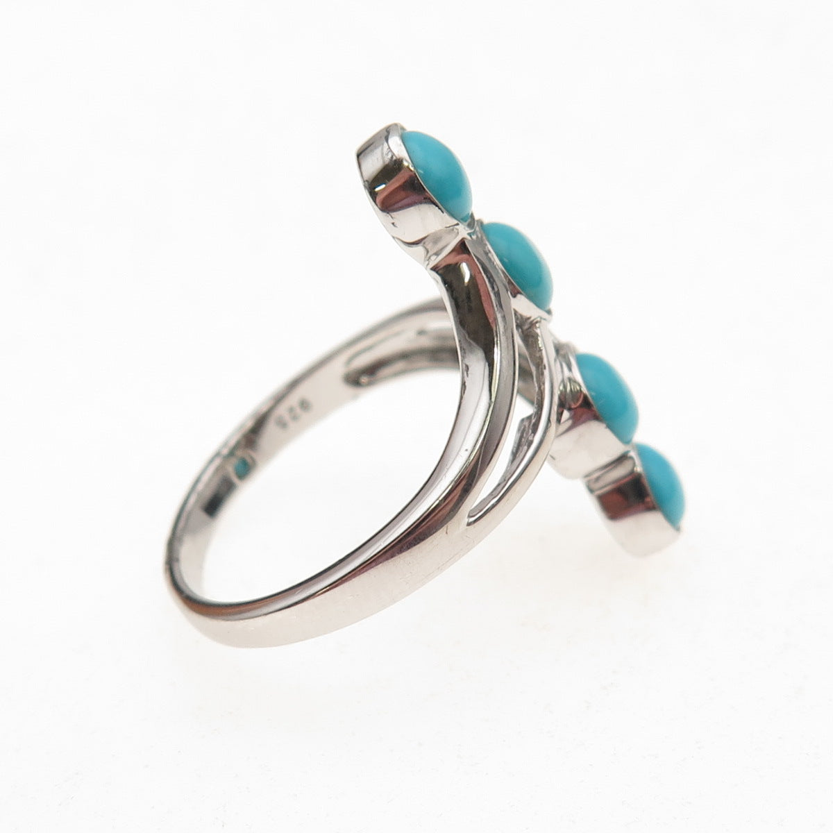 925 Sterling Silver Real Sleeping Beauty Turquoise Bypass Ring Size 8